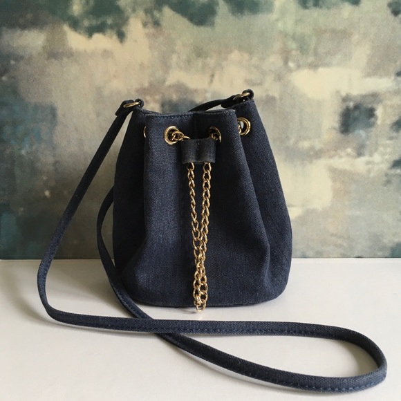 INC International Concepts Handbags - INC Womens Pia Twill Mini Bucket Bag Handbag Blue Small